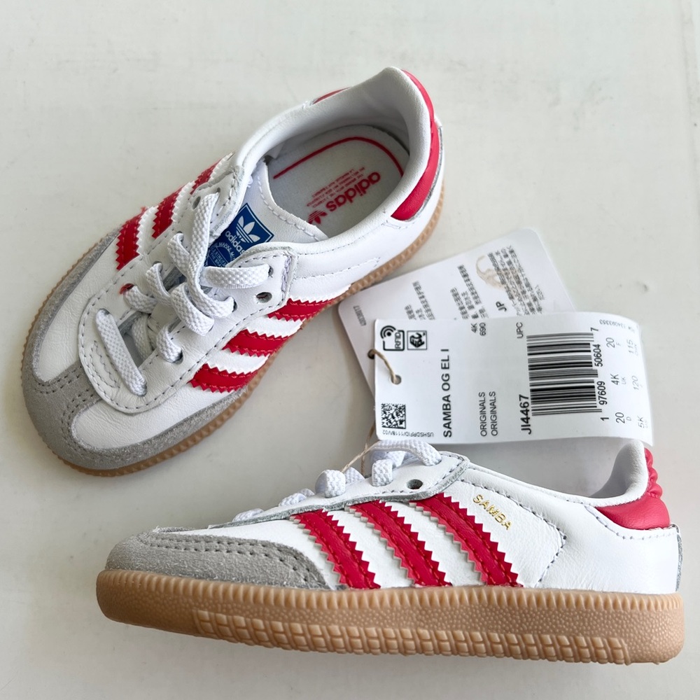New ADIDAS Original Samba OG Casual Shoes TODDLER SIZE 5 White Red